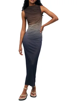 Женское длинное платье с принтом Y2K Tie Dye для клубной вечеринки, платье на бретелях без рукавов, облегающее платье макси