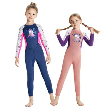 Полный гидрокостюм для девочек, детские термальные купальники 2,5 мм, Детские неопреновые купальники, водолазные костюмы с длинным рукавом
