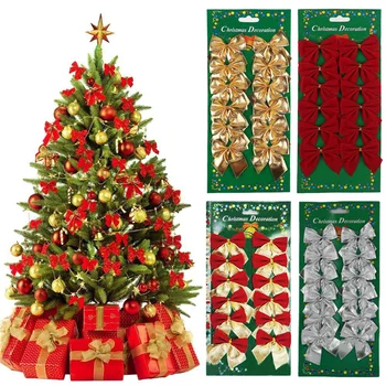 Рождественский галстук-бабочка, украшение Рождественской елки, Рождественская лента, праздничный кулон, Рождественский новогодний декор для домашней вечеринки