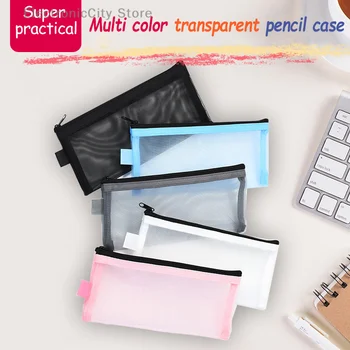 1 шт. прозрачная сетчатая сумка для ручек, простые переносные офисные пеналы для карандашей, школьные принадлежности