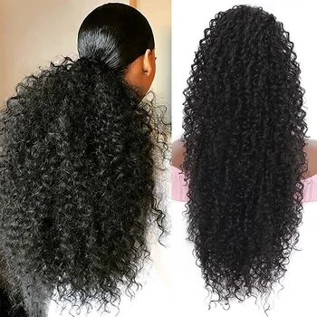 Наращивание вьющихся волос в виде конского хвоста на шнурке для африканских женщин, африканские Кудрявые пряди волос, синтетические Термостойкие