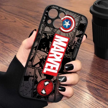 Чехол для телефона Avengers Marvel Cute Comics для iPhone 14 13 12 11 XS XR Pro MAX 8 7 6 Plus с матовым полупрозрачным покрытием