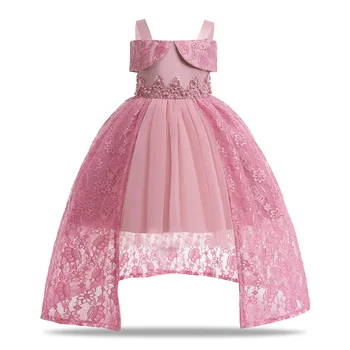Вечернее платье для девочек с кружевным шлейфом, детский костюм принцессы, детская одежда с открытыми плечами, свадебное платье на день рождения, Vestidos