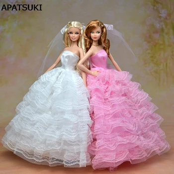 Высококачественное элегантное свадебное платье для кукол Барби, вечернее платье + кружевная фата, платье для кукол 1/6