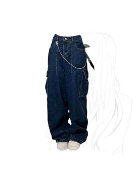 Женские синие джинсы-карго, прямые, с высокой талией, мешковатые, Y2k, широкие джинсовые брюки, уличная одежда в стиле хип-хоп, винтажная одежда, лето
