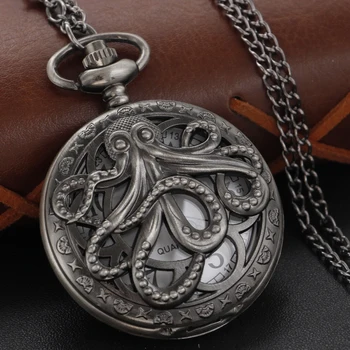 Полые кварцевые карманные часы Sea Monster Octopus, винтажный стимпанк, брелок, ожерелье, подвеска на талию, Декоративные изделия, подарок