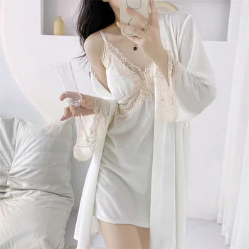 Новая осенне-зимняя велюровая пижама, сексуальный Белый бархатный свадебный халат, комплект ночной рубашки, Ночная рубашка, Свободный повседневный домашний халат