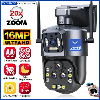 Новая 16MP 8k Четырехобъективная Wifi PTZ IP-Камера с 20-Кратным Зумом с Автоматическим Отслеживанием Наружная Камера Безопасности Беспроводного Ночного Видения CCTV Surveillance