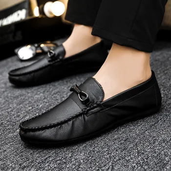 Весенне-летняя мужская обувь, повседневная обувь с низким берцем, Дышащая кожаная обувь, черная рабочая обувь