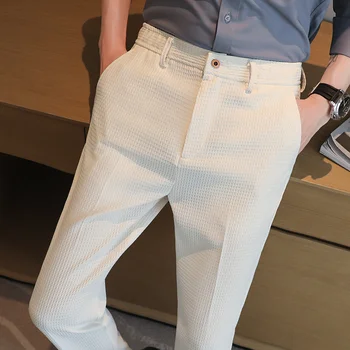 Эластичные облегающие мужские костюмные брюки, весенние Высококачественные однотонные деловые повседневные официальные брюки полной длины 29-38