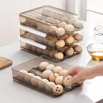 Автоматическая Прокручивающаяся подставка для яиц, ящик для хранения, корзина для яиц, контейнер, Органайзер, холодильник, дозатор яиц для кухни