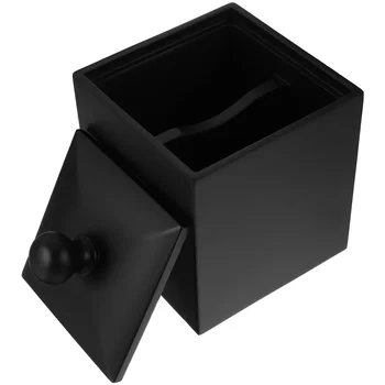 Коробка для хранения ватных палочек с крышкой, пылезащитный контейнер для зубочисток, органайзер, хлопковый чехол для домашнего ежедневного использования (черный)