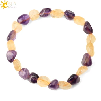 Стрейчевые браслеты из смешанного хрусталя CSJA, нерегулярные фиолетово-желтые бусины, балансирующий браслет из целебного камня для женщин G633