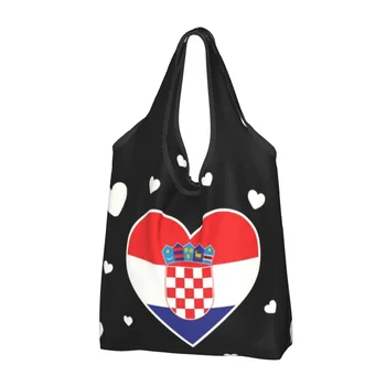 Модные принты в виде флага Любви Хорватии с сердечками, сумки для покупок, портативная сумка для покупок
