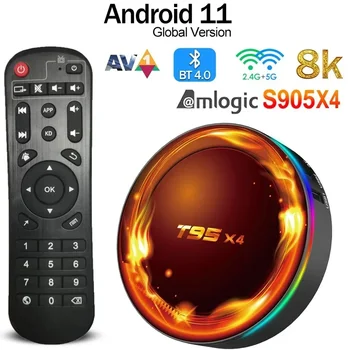 Для xiaomi T95X4 Android 11,0 Smart TV Box Android Amlogic S905X4 32/64 ГБ ROM AV1 8K HD 2.4GH и 5GH Двойной WiFi BT4.0 Телеприставка