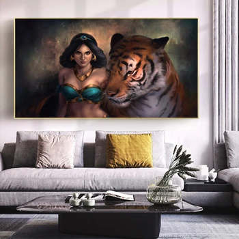 Плакаты и принты на холсте с изображением африканской женщины и тигра-леопарда, настенные рисунки для домашнего декора с животными в гостиной