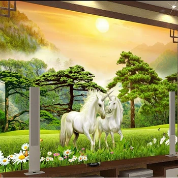 обои wellyu papel de parede на заказ, Белая лошадь, уютная сосна, гостиная, фон для телевизора, обои для стен, 3D