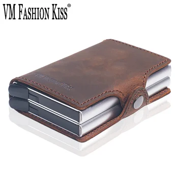 Бренд VM FASHION KISS, 100% Кожаный Мини-кошелек с блокировкой RFID, Защитный Портмоне, Держатель для кредитных карт, Металлический Кошелек, Кошелек для мужчин