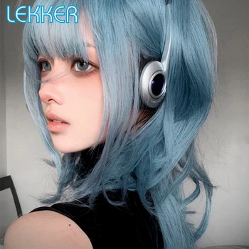 Lekker Wear to go Серо-Синий Свободный Объемный Волнистый Парик Из Человеческих Волос С Челкой Для Женщин Бразильские Волосы Remy Косплей Длинные Волнистые Парики Боб