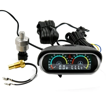 Универсальный автомобильный ЖК-дисплей 2 в 1 с горизонтальным датчиком температуры воды, манометром давления масла, адаптером температуры воды 1/8 НП для датчика 10 мм