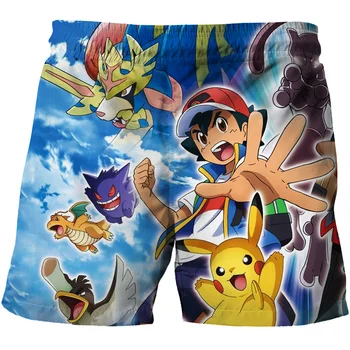Детские шорты с героями мультфильмов, милые пляжные штаны с изображением Пикачу для мальчиков и девочек, летняя повседневная удобная детская спортивная одежда