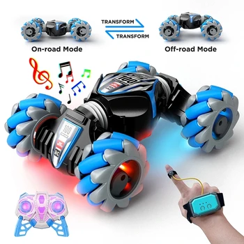 Новейший трюковой автомобиль с дистанционным управлением 4WD, беспроводной радиоуправляемый дрифтерный автомобиль 2.4G, светодиодные фонари, часы, датчик жестов, вращающаяся детская игрушка в подарок