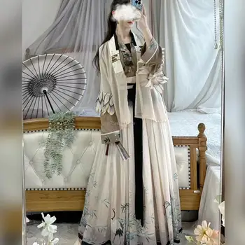 2023 китайская династия мин ханфу женская короткая куртка со стоячим воротником, плиссированная юбка с принтом, весенний сказочный элегантный комплект hanfu s673