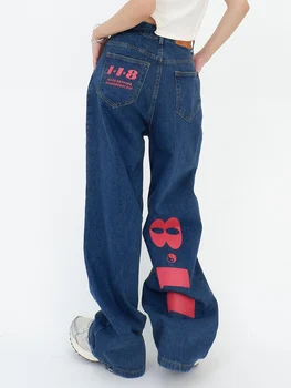 Женские джинсы с буквенным принтом осенью 2023 года, новый американский модный бренд BF свободного кроя wide legs