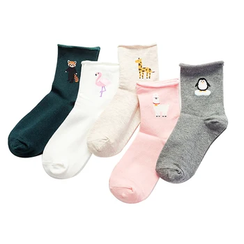 Повседневные носки Flamingo Modis Harajuku с мультяшными забавными женскими носками, женские короткие носки с животными, лама, Лолита, Счастливые носки, женские носки