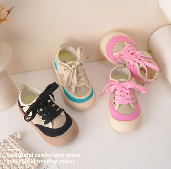 2023 ins нишевая детская обувь соответствующего цвета, весна и осень, новое сокровище для мальчиков и девочек, однотонные парусиновые туфли на мягкой подошве