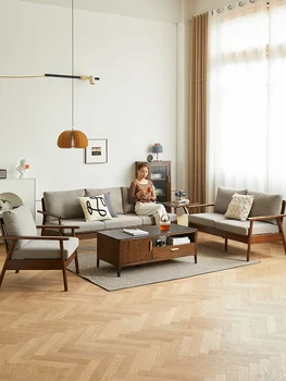 Диван из массива дерева в скандинавском стиле, мебель для гостиной и отдыха из красного дуба, простой тканевый диван