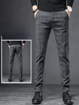 Мужские клетчатые брюки в стиле ретро с высокой талией, осенние прямые повседневные брюки полной длины, винтажные карманы, универсальные шерстяные брюки, Новинка A111